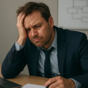 Mitarbeiter stützt seinen Kopf in die Hand und ist verzweifelt